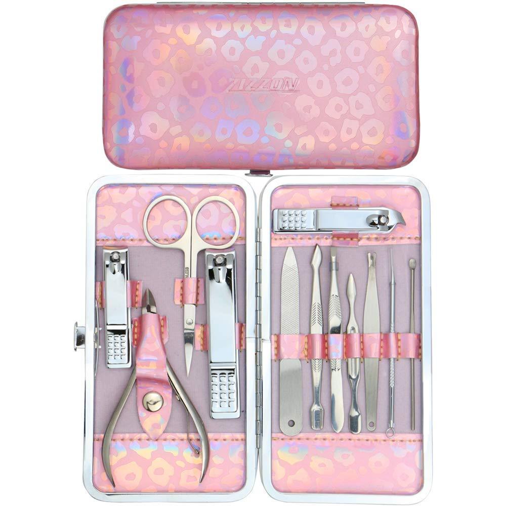 [Australia] - ZIZZON Nail Clippers Kit Manicure Pedicure set with Holographic Case(Pink) Pink 