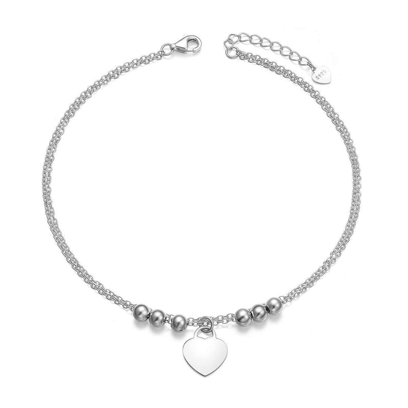 [Australia] - YinShan Elegant Sexy 925 Sterling Silver Simple Barefoot Chain Anklet for Women Best Gifts Beach Casual Bracelet Jewelry Adjustable Foot Ankle Heart and Beads 