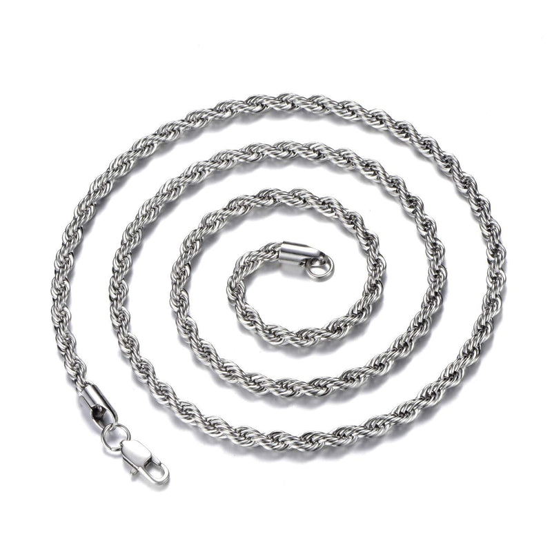 [Australia] - FEEL STYLE Men Necklace Stainless Steel Chain Silver Plated Chains 3-5mm Twist Rope Box Necklace 14-30 Inch Necklaces for Mens Women Boy Teen Jewelry Gift 14 inch 3mm rope chain 