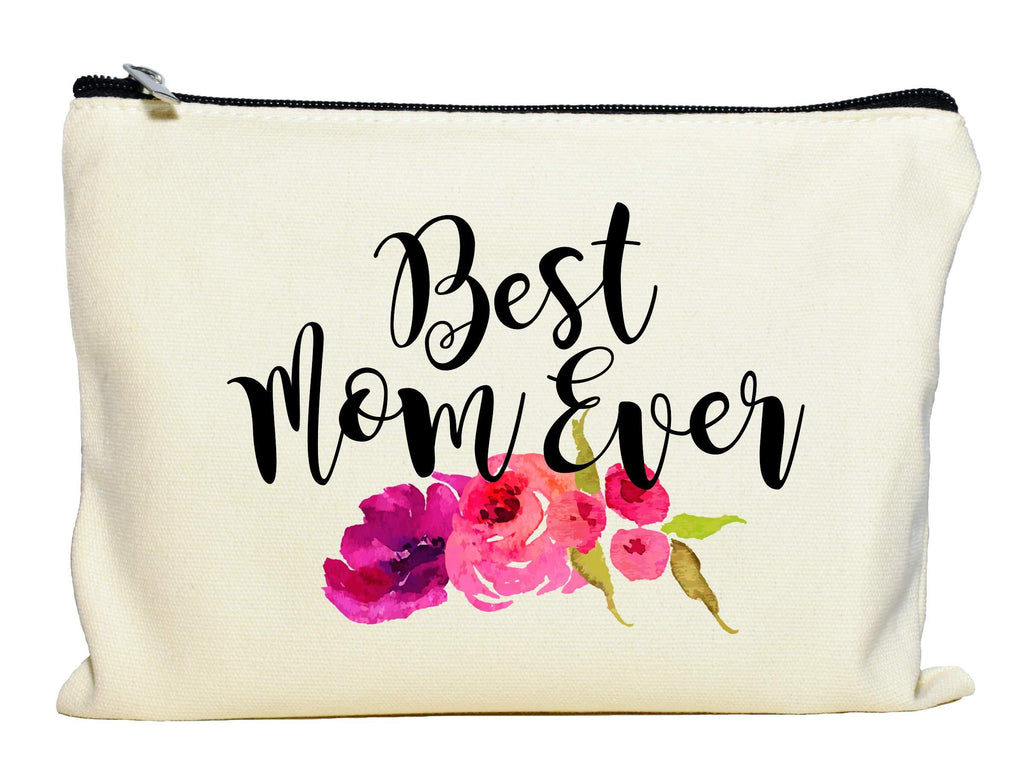 [Australia] - Best Mom Ever Makeup Bag, Gift for Mom, Mother's Day Gift, Cosmetic Bag for Mom, Floral Bag, Travel Makeup Pouch 