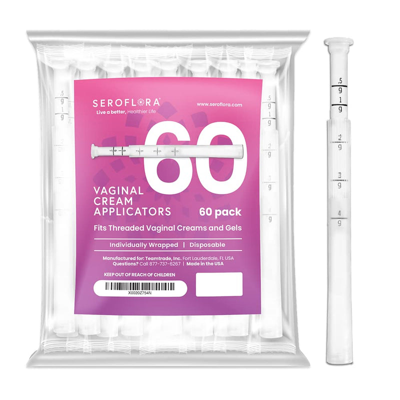 [Australia] - Seroflora Disposable Vaginal Cream Applicators - Fits Preseed, Premarin, Estrace, and Most OTC Gels, Lubricants, and Creams - Threaded End, Comfort Tip, and Dosage Markings (60 pack) 