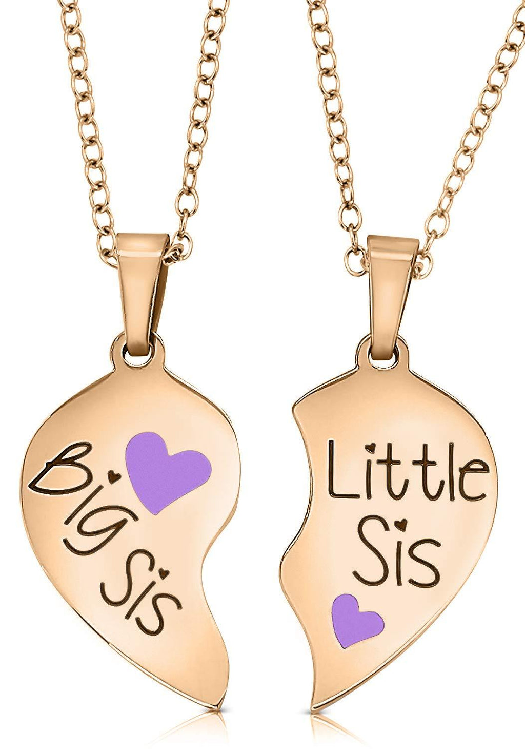 [Australia] - Big Sis & Lil Sis Gifts Jewelry Heart Necklace Set, 2 Sister Necklaces, Big & Little Sisters Jewelry Rose Gold/Purple Hearts 