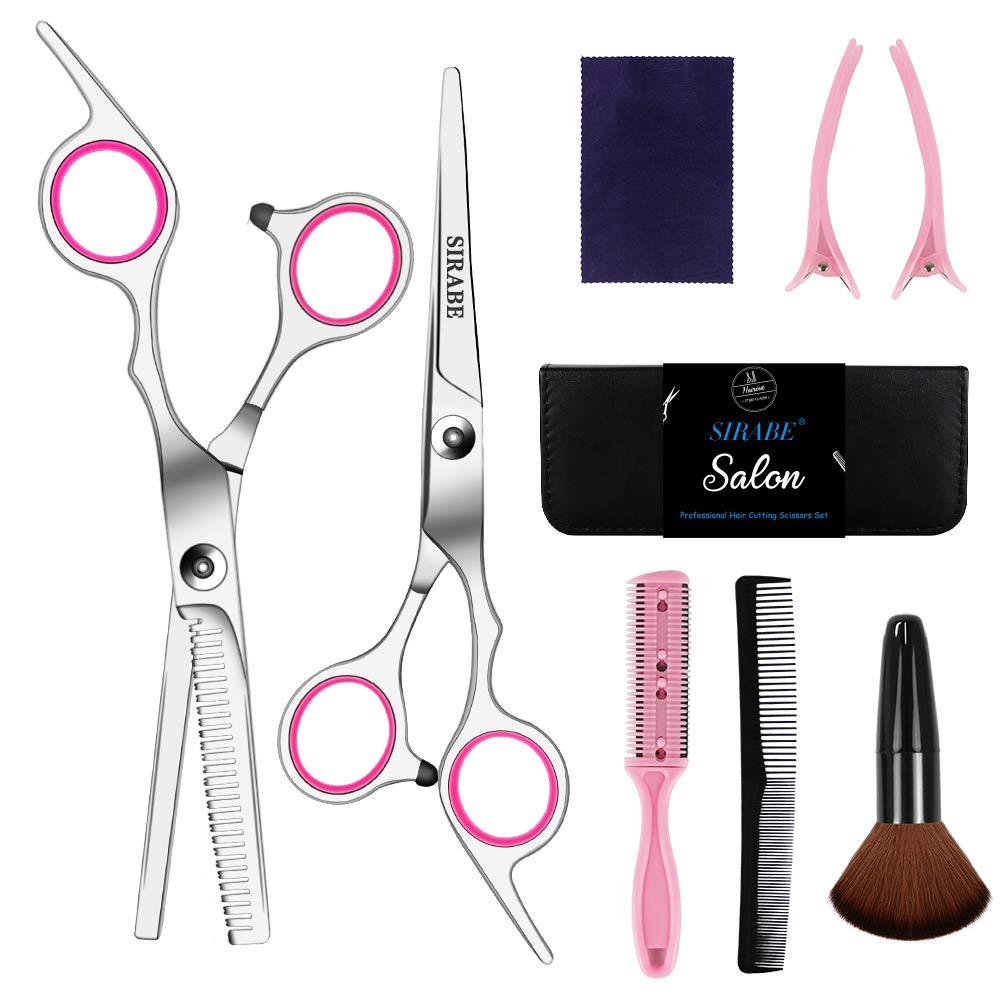 [Australia] - Sirabe 9 Pcs Hair Cutting Scissors Set Hairdressing Scissors Kit,Thinning Scissor,Neck Duster,Hair Comb,Leather Scissors Case,Professional Barber Salon Home Shear Kit For Men Women Pet 