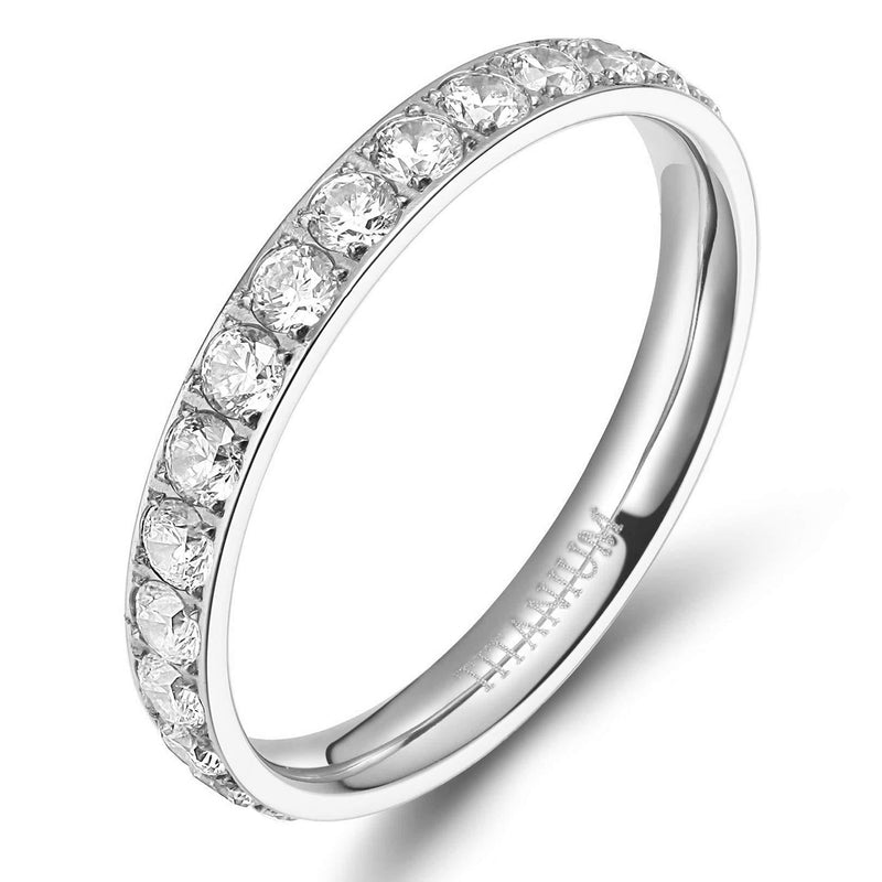 [Australia] - TIGRADE 3mm Women Titanium Engagement Ring Cubic Zirconia Eternity Wedding Band Size 3 to 13.5 Silver 