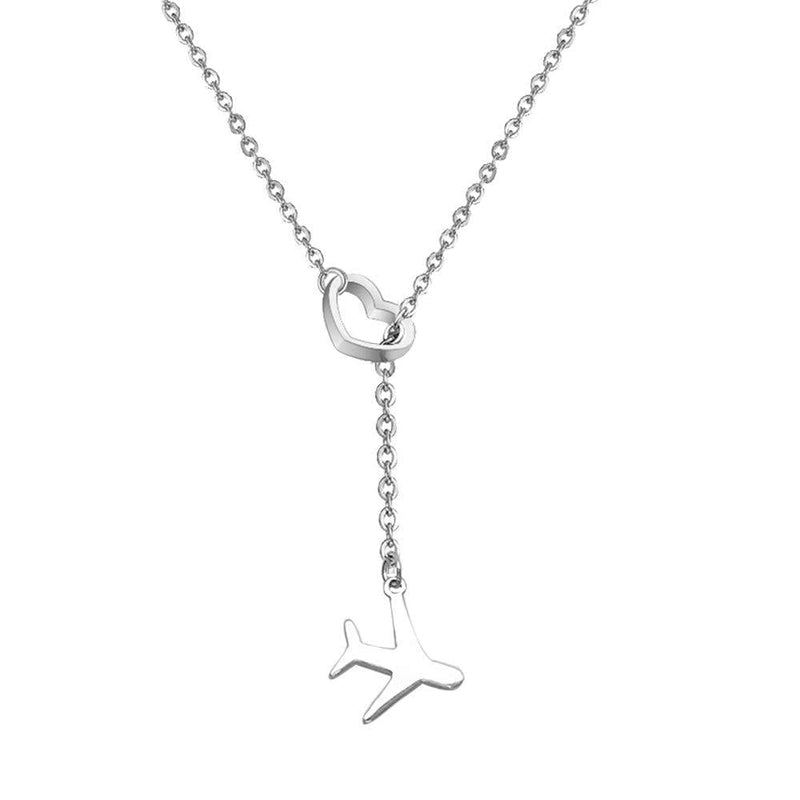 [Australia] - YOUCANDOIT2 Minimalism I Love Airplane Y Necklace Delicate Chain Necklace for Women Teens Girls silver 