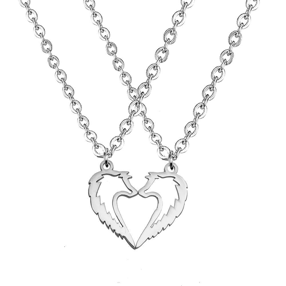 [Australia] - YOUCANDOIT2 Tribal Wolf Couples Statement Pendant Necklace Sweet Heart Jewelry for Lovers (Couple, Stainless-Steel) 