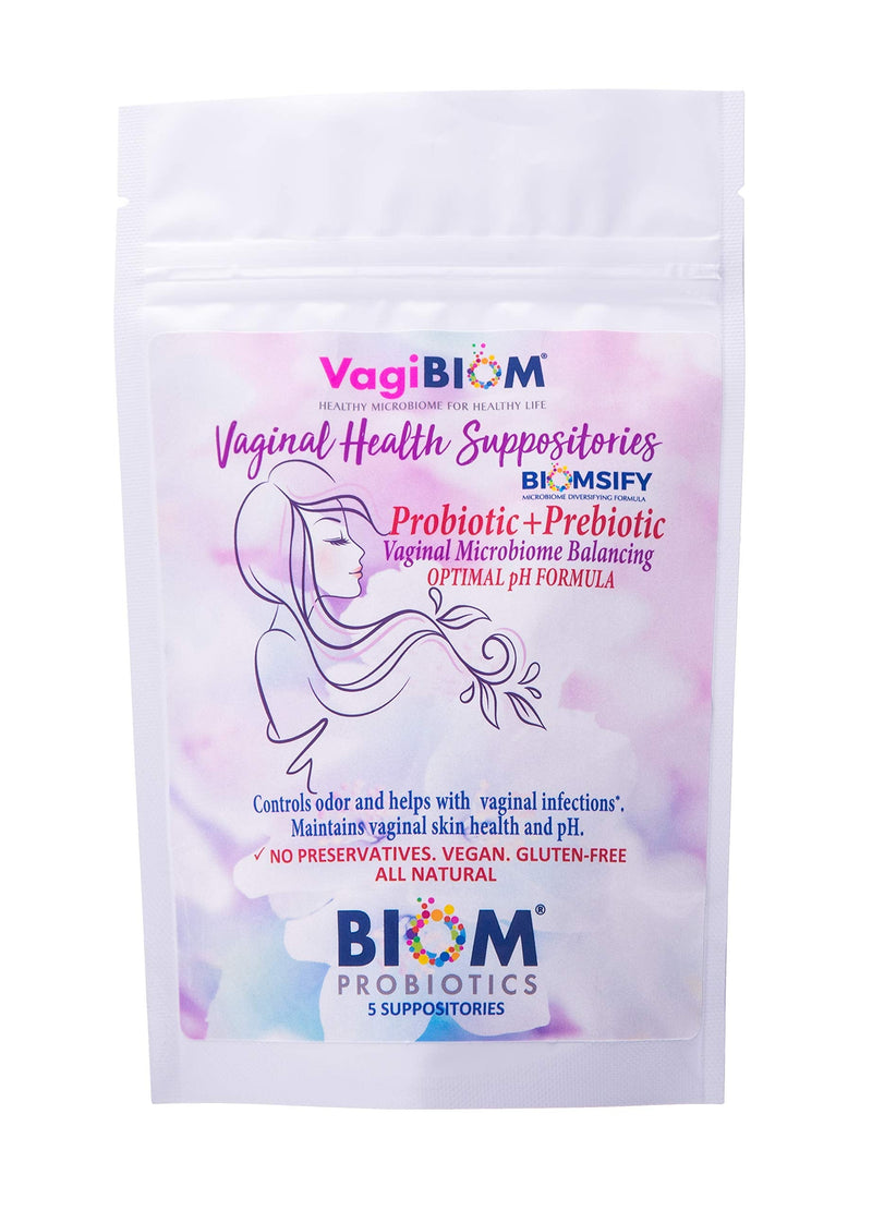 [Australia] - Biom Vaginal Probiotic Suppository: Natural Vaginal pH and Odor Control Regimen; Balance and Nourishes Vaginal Microbiome; No Parabens (5 count) 