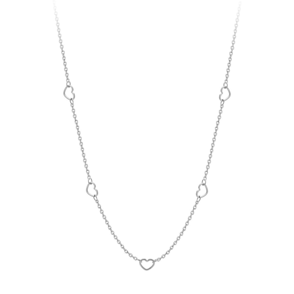 [Australia] - 555Jewelry Womens Stainless Steel Mini Multi Heart Love Dainty Chain Necklace Silver 20.0 Inches 