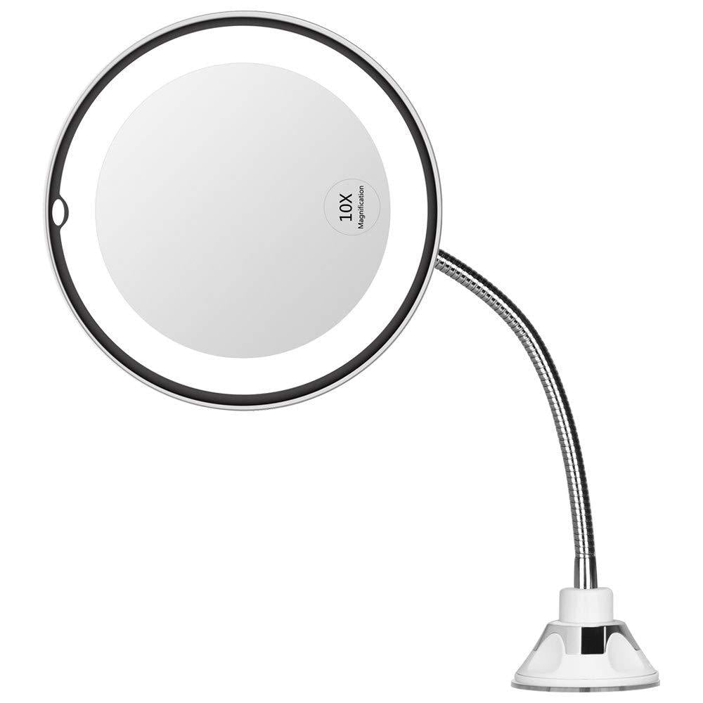 [Australia] - Orange Tech 10x Flexible Mirror as seen on TV ，Magnifying Makeup Mirror Gooseneck 6.8" LED Lighted Mirror , Suction Cup Mirror for Bathroom,Travel Mirror with 360 Degree Swivel, Battery Operated Circle Ten Times Magnification 