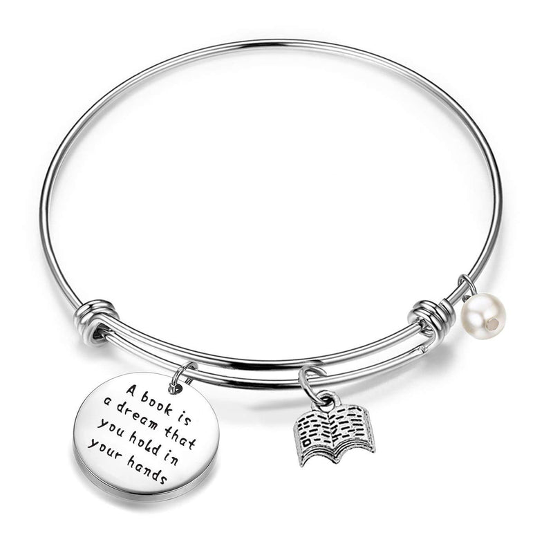 [Australia] - LQRI A Book Is A Dream You Hold In Your Hands Keychain Book Lover Book Club Keychain Librarian Gift Bookworm Gift (bangle bracelet) 