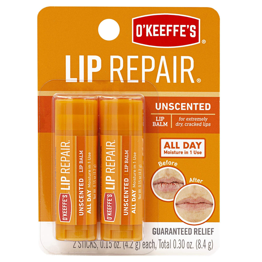 [Australia] - O'Keeffe's Unscented Lip Repair Lip Balm for Dry, Cracked Lips, Stick, Twin Pack, Clear, K0700432 