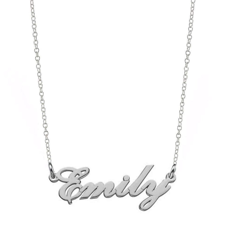 [Australia] - Ouslier Personalized Name Necklace Cursive Font Made with Any Nameplate Pendant 16" to 18" Chain Emily silver tone 