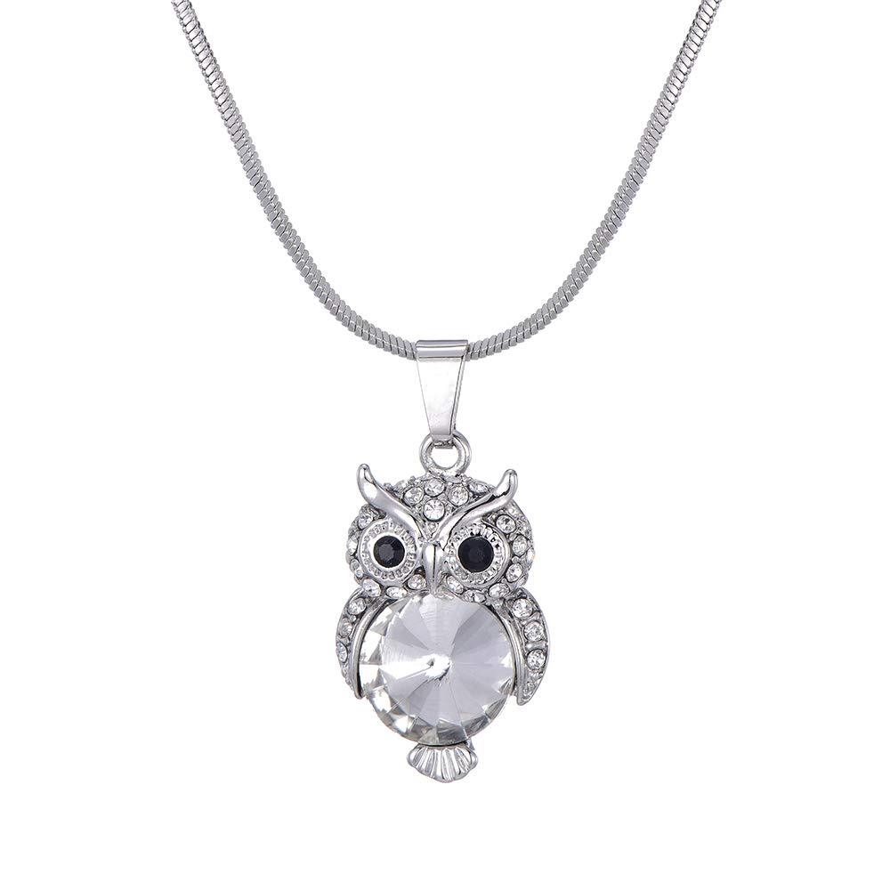 [Australia] - PJ Cute Owl Crystal Pendant Necklace for Women Girls - 1.57" Bird Tree Pendants Snake Chain Necklaces, Costume Animal Jewelry small silver plated 