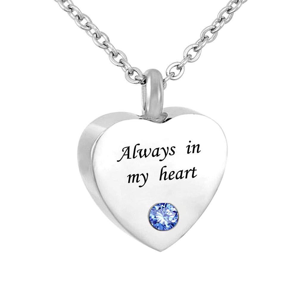 [Australia] - Sug Jasmin Jan-Dec Birthstone Always in My Heart Urn Necklaces for Ashes Keepsake Memorial Jewelry Cremation Pendant with Fill Kit March 