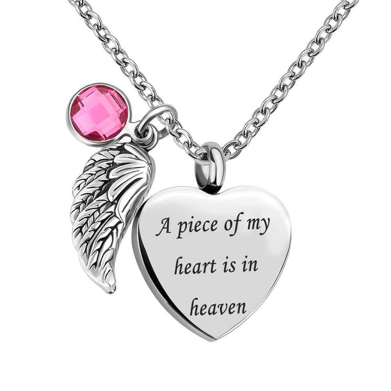 [Australia] - Sug Jasmin Angel Wing Charm 12 Colors Crystal Heart Cremation Urn Necklace for Ashes Keepsake Memorial Jewelry October 