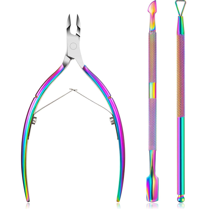 [Australia] - Professional Cuticle Remover Cuticle Nipper with Cuticle Pusher Cutter Stainless Steel Cuticle Trimmer Clipper Nail Gel Remover Manicure Tools for Fingernails and Toenails Chameleon 