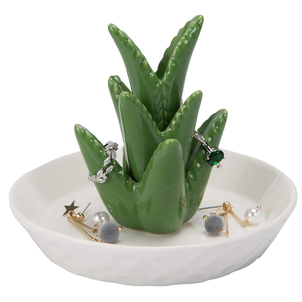 [Australia] - HOME SMILE Ceramic Aloe Ring Holder with Derorative White Dish Dish for Jewelry,Christmas Birthday Gifts 