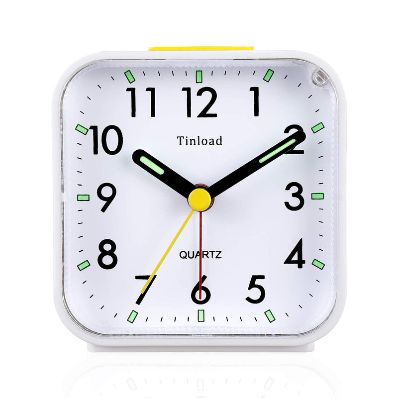[Australia] - Tinload Small Battery Operated Analog Alarm Clock Silent Non Ticking, Ascending Beep Sounds, Snooze,Light Functions, Easy Set(White) White 
