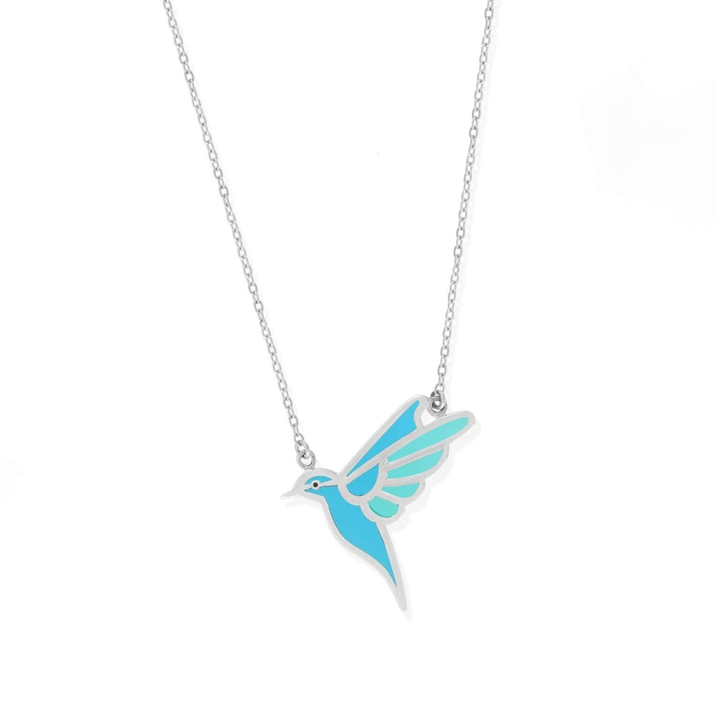 [Australia] - Boma Jewelry Sterling Silver Blue Resin Bird Necklace, 18 Inches 