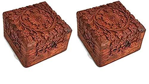 [Australia] - Artncraft Jewelry Box Novelty Item Unique Artisan Traditional Hand Carved Rosewood Jewelry Box from India Inside (Pack 2) Pack 2 