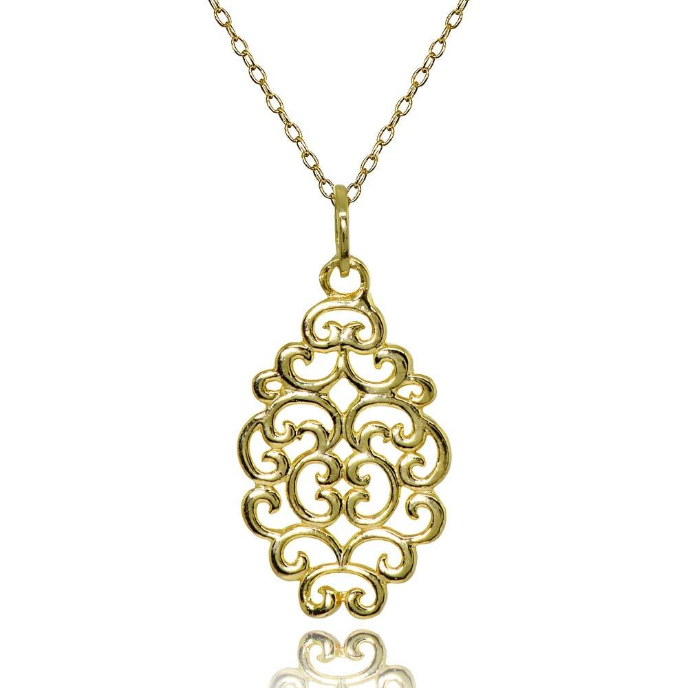 [Australia] - Sterling Silver Polished Filigree Swirl Spiral Pendant Necklace yellow-gold-flashed-silver 