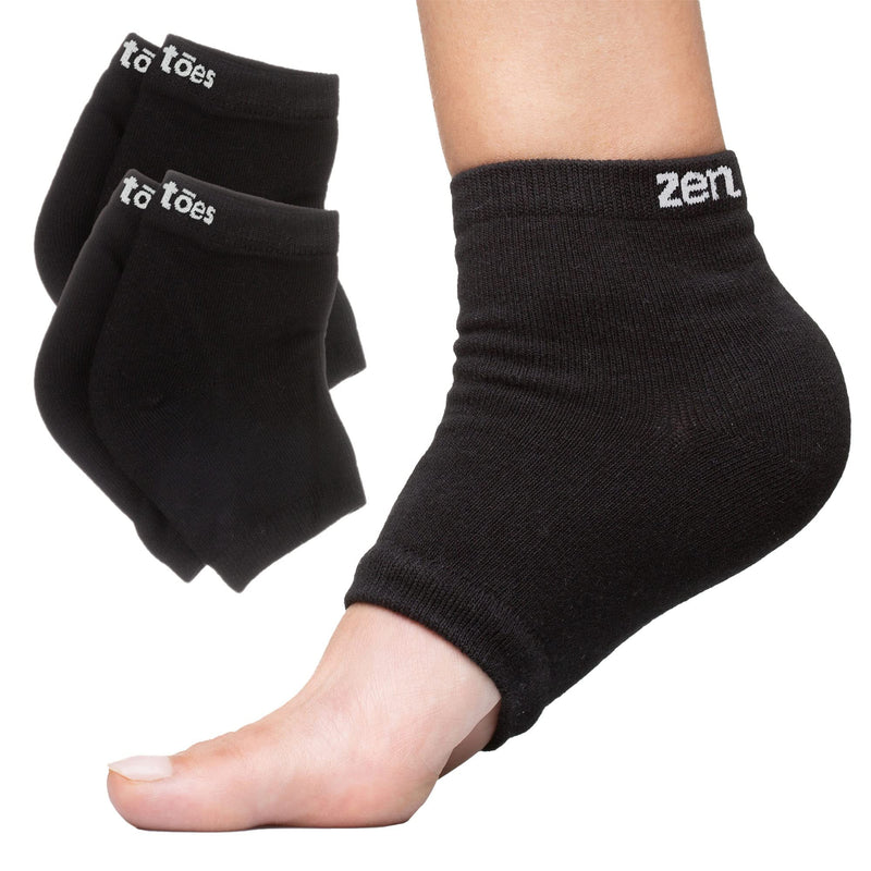 [Australia] - ZenToes Moisturizing Heel Socks 2 Pairs Gel Lined Toeless Spa Socks to Heal and Treat Dry, Cracked Heels While You Sleep (Regular, Black) Regular 