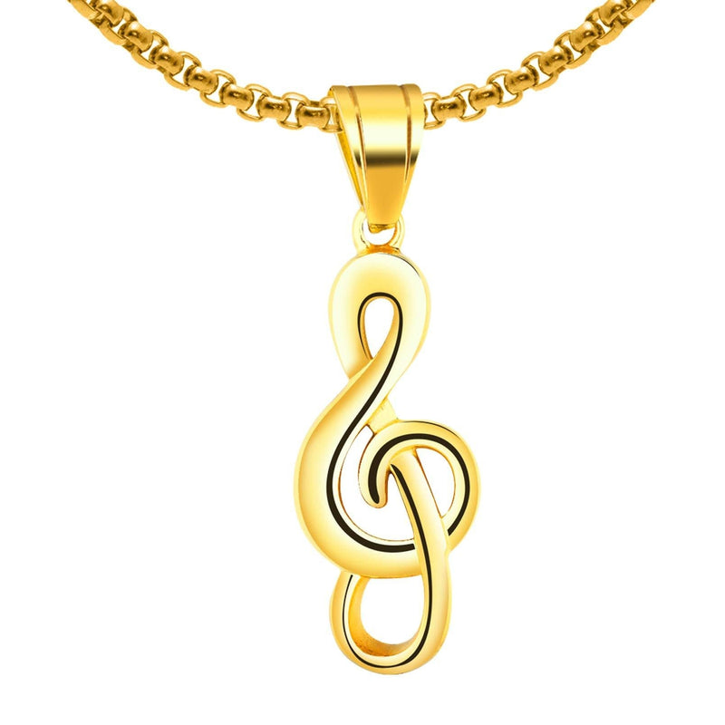 [Australia] - Fusamk Fashion Music Titanium Steel Note Symbol Pendant Charm Necklace Gold Note 