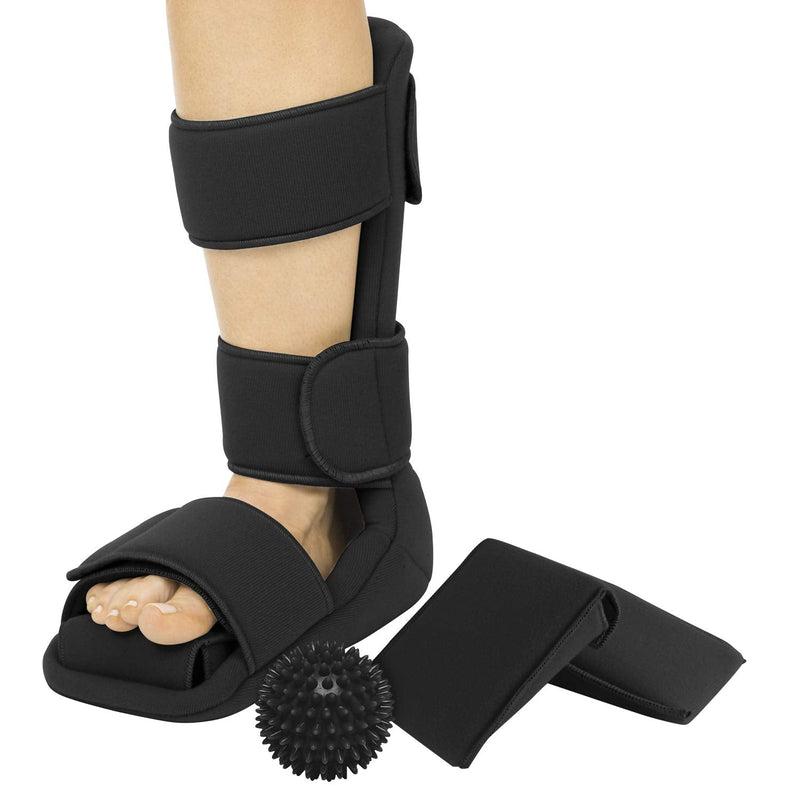 [Australia] - Vive Plantar Fasciitis Night Splint Plus Trigger Point Spike Ball - Soft Leg Brace Support, Orthopedic Sleeping Immobilizer Stretch Boot (Medium: Men's: 5.5-8, Women's 7-9.5) Black Medium (Pack of 1) 