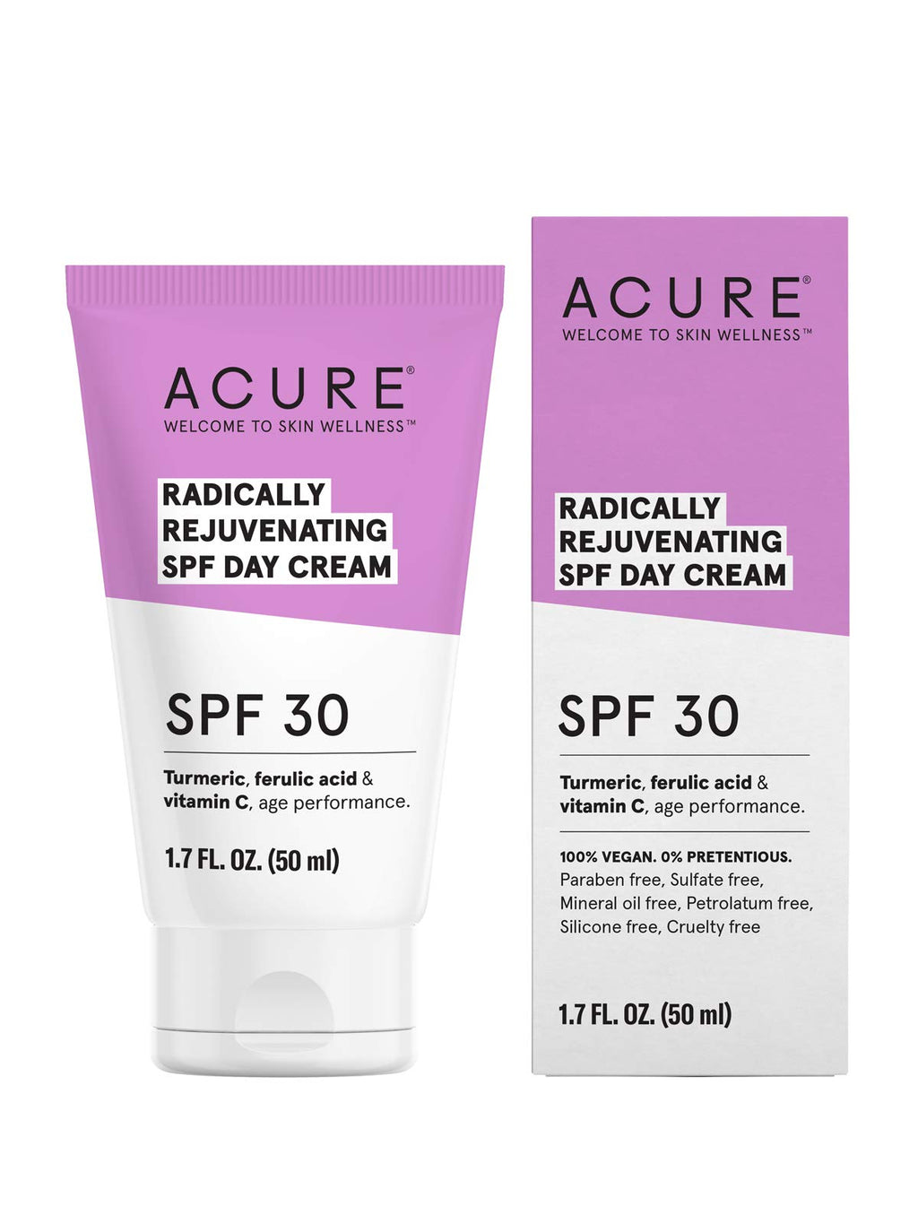 [Australia] - Acure Radically Rejuvenating SPF 30 Day Cream, 100% Vegan, Provides Anti-Aging Support, Turmeric, Ferulic Acid & Vitamin C, Sun Protection & Antioxidants, Scented, 1.7 Fl Oz 