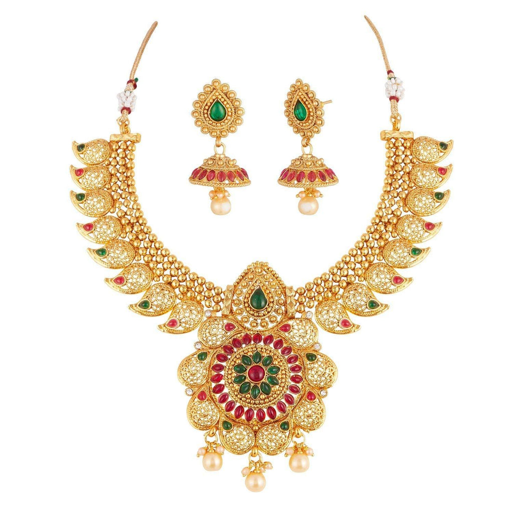 [Australia] - Crunchy Fashion Bollywood Style Gold Plated Traditional Indian Jewelry Necklace Set with Earrings & Tika for Women/Girls Style-2 