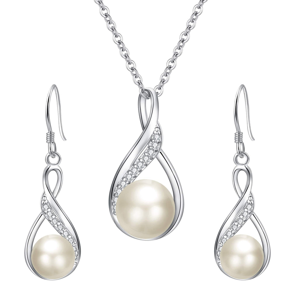 [Australia] - EleQueen 925 Sterling Silver CZ Freshwater Cultured Pearls Bridal Pendant Necklace Earrings Wedding Jewelry Sets Ivory 