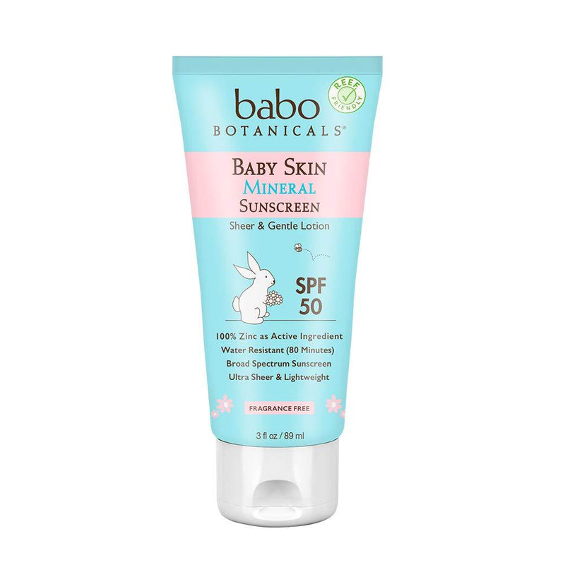 [Australia] - Babo Botanicals Baby Skin Mineral Sunscreen Lotion SPF 50 Broad Spectrum - with 100% Zinc Oxide Active – Fragrance-Free, Water-Resistant, Ultra-Sheer & Lightweight - 3 fl. oz. 