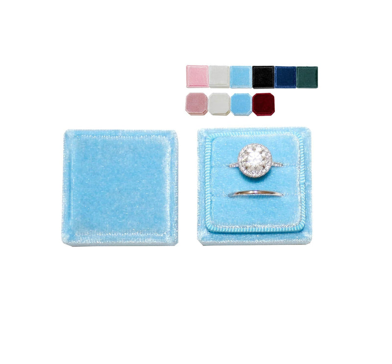 [Australia] - Velvet Square Single Ring Box, Photography Prop, Vintage Wedding Ceremony Ring Box with Detachable Lid, Engagement Ring Box Holder, Modern Slim Ring Box Display (Dusty Sky Blue, Double Ring Box) Dusty Sky Blue 