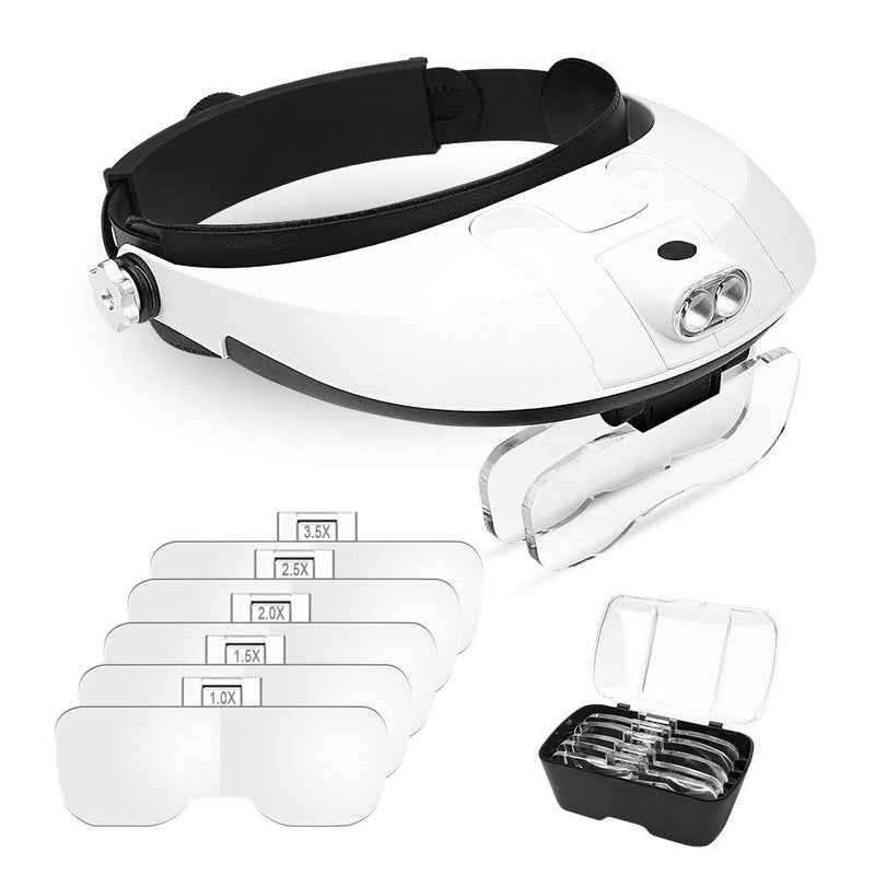 [Australia] - AZFUNN 1X to 6X Headband Magnifier, Head Mount Magnifying Glass with LED Light for Close Work Jewelers Loupe Eyelash Extensions Watch Repair 