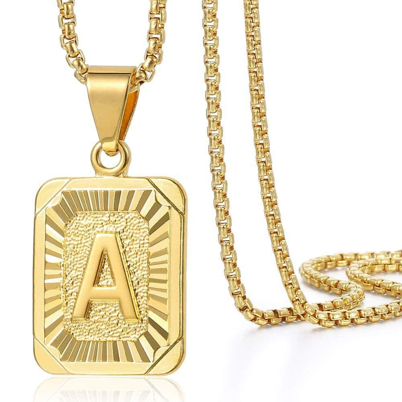 [Australia] - Trendsmax Initial Letter Pendant Necklace Mens Womens Capital Letter Yellow Gold Plated A Z Stainless Steel Box Chain 22inch Letter A 