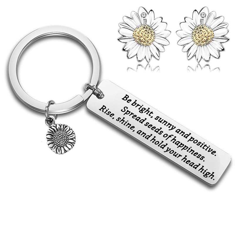 [Australia] - FUSTMW Sunflower Charm Keychain Be Bright Sunny and Positive Sunflower Quote Inspirational Gift keychain earring set 