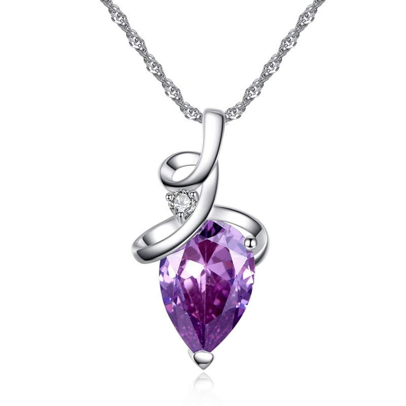 [Australia] - Elegant Heart Shaped Amethyst Pendant Necklace, AILUOR Luxury Fashion18K Rose Gold Love Heart Natural Purple Crystal Jewelry - Great Birthday Anniversary Mothers Day Wedding Gift Silver 