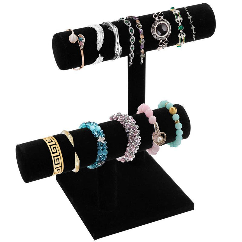 [Australia] - 2 Tier Black Velvet T-Bar Bracelet Watch Jewelry Stand Display (Black) 