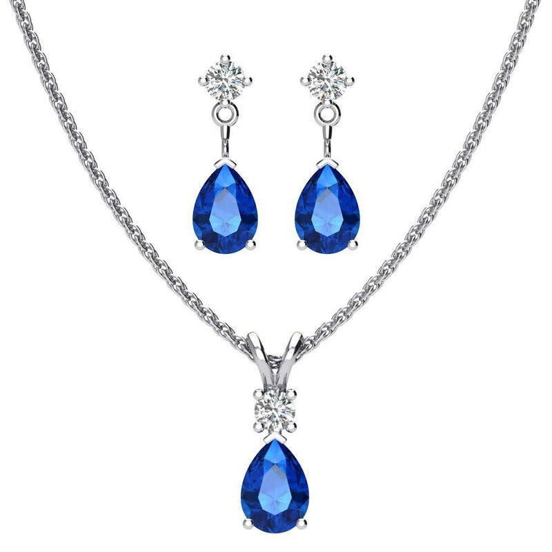 [Australia] - Silver Smile Solid Sterling Silver Solitaire Jewelry Set with Pendant Necklace and Matching Earrings in Ruby/Amethyst/Blue Sapphire/Sky Blue Topaz 