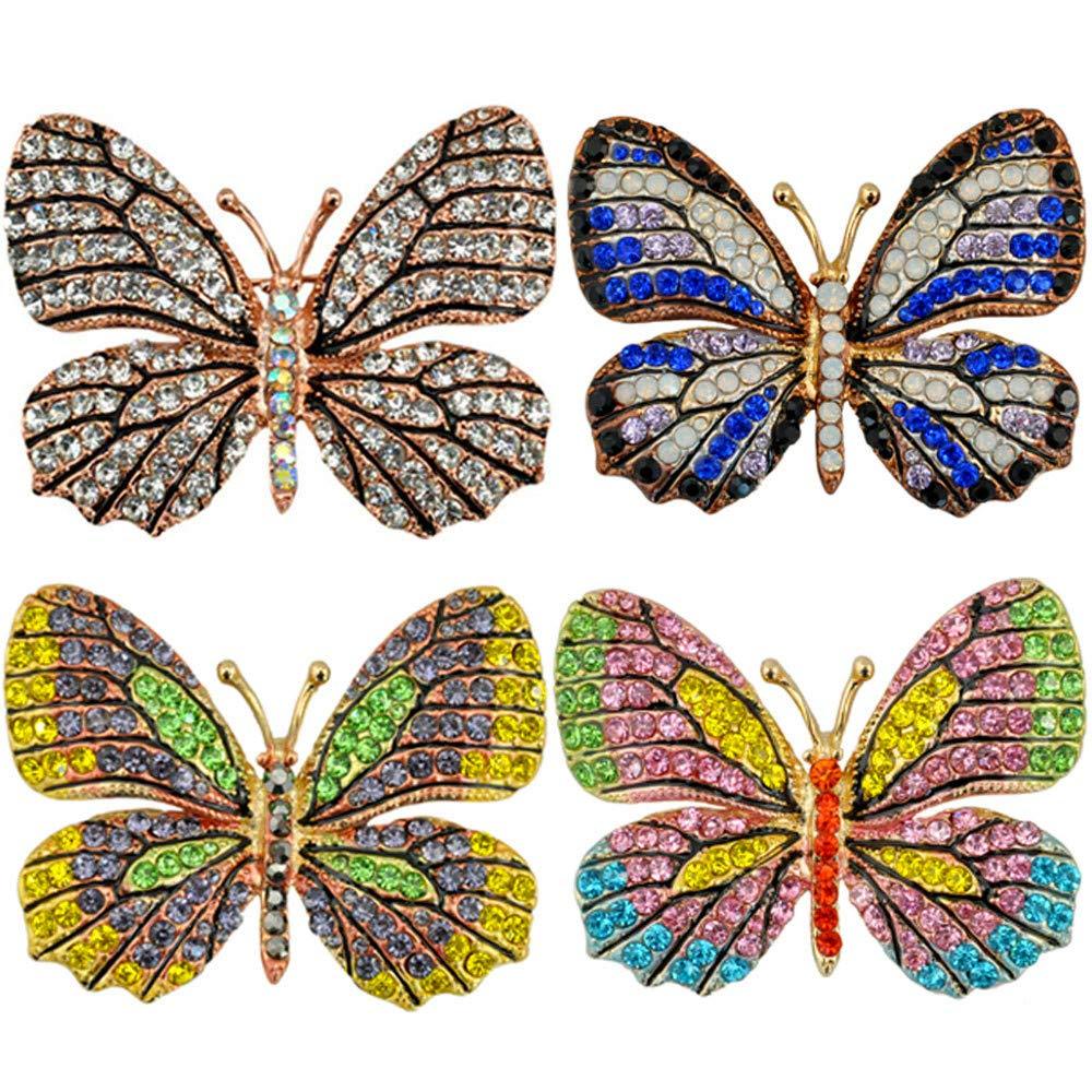 [Australia] - Reizteko Winged Butterfly Crystal Rhinestones Brooch Pin (4 Pack) 4 Pack 