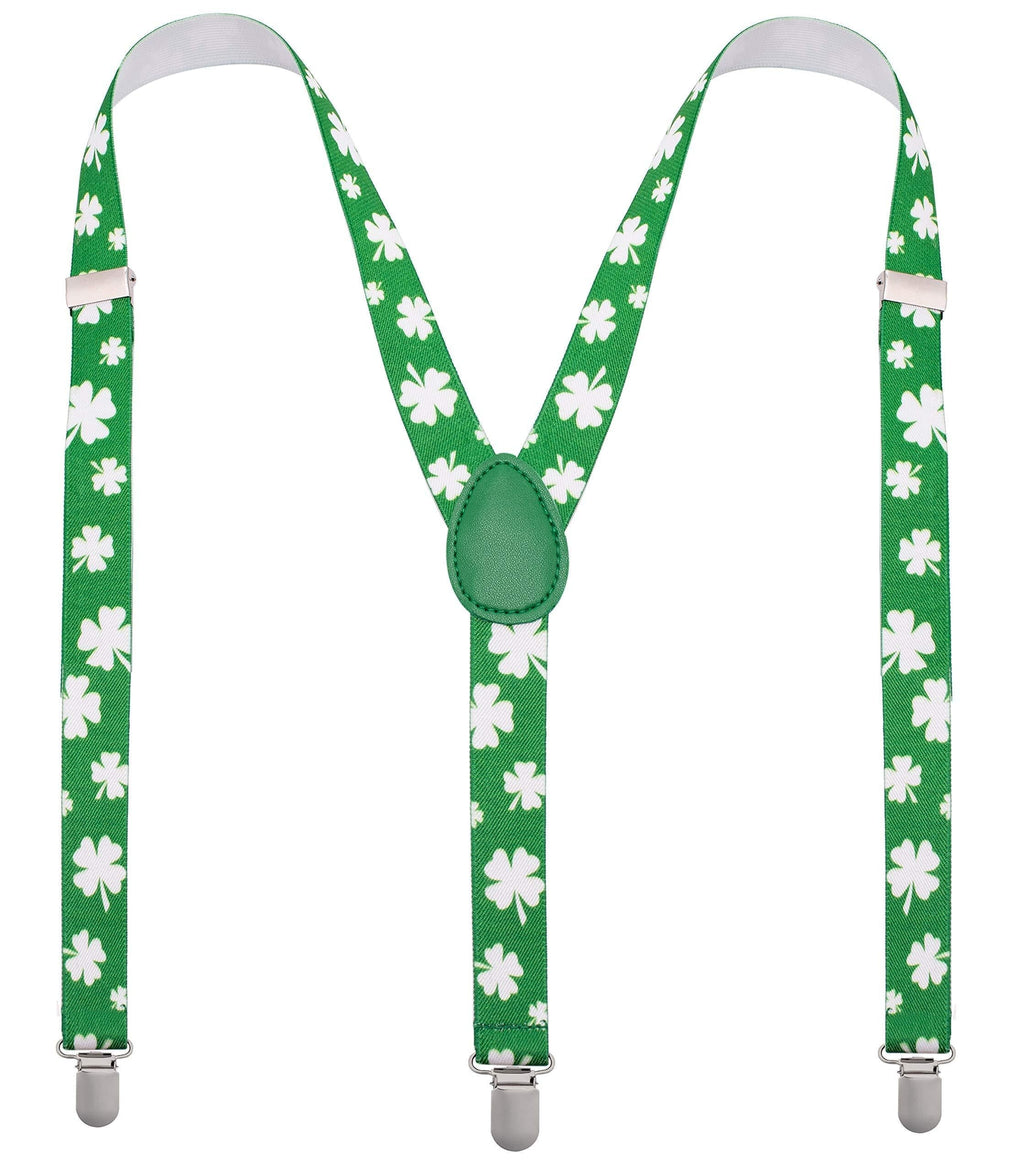 [Australia] - St Patricks Day Accessories Suspenders - Mens Suspenders with Clips - Many Colors to Choose From Shamrock - Green With White Shamrocks 