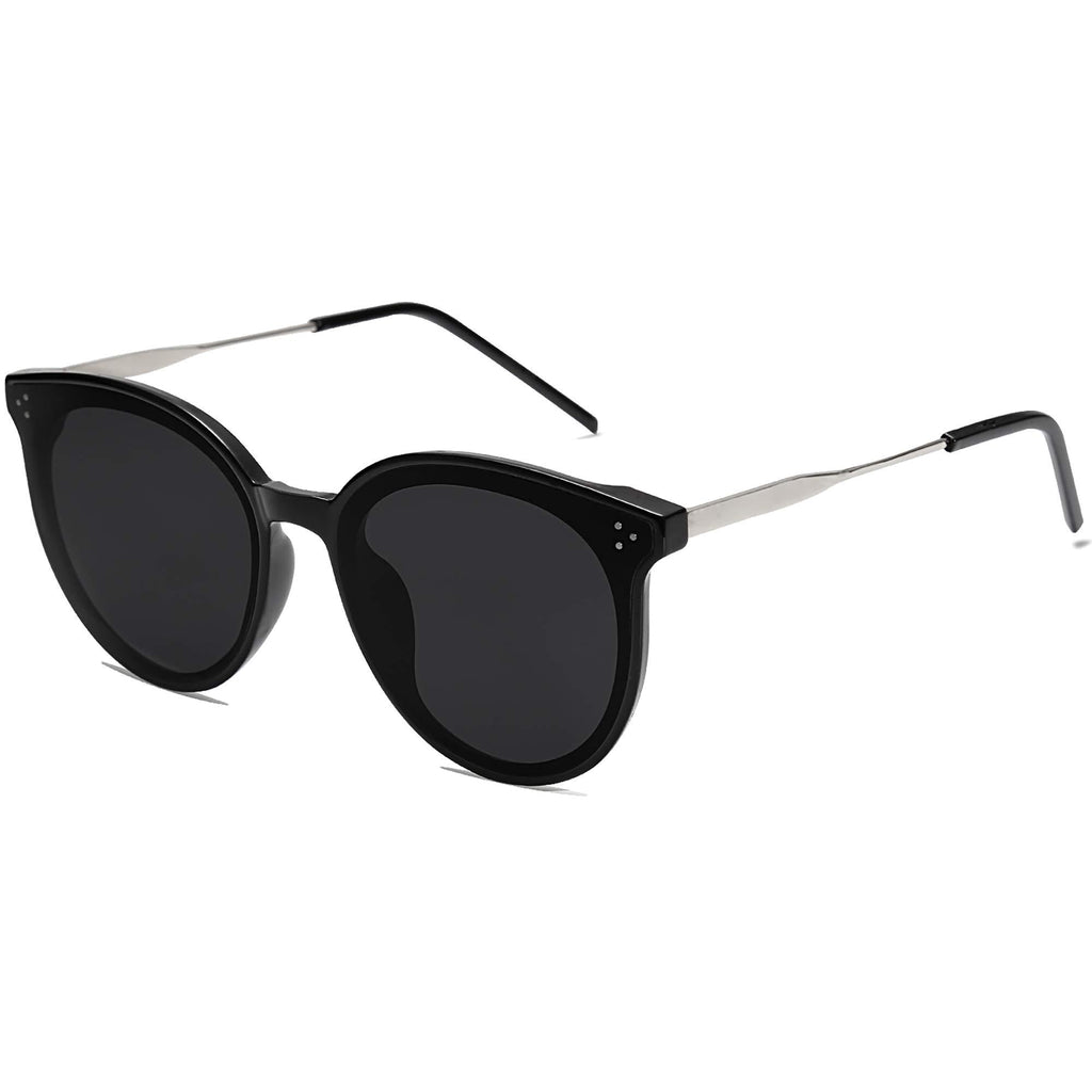 [Australia] - SOJOS Retro Round Sunglasses for Women Oversized Mirrored Glasses DOLPHIN SJ2068 Dark Black/Black Multicolor 