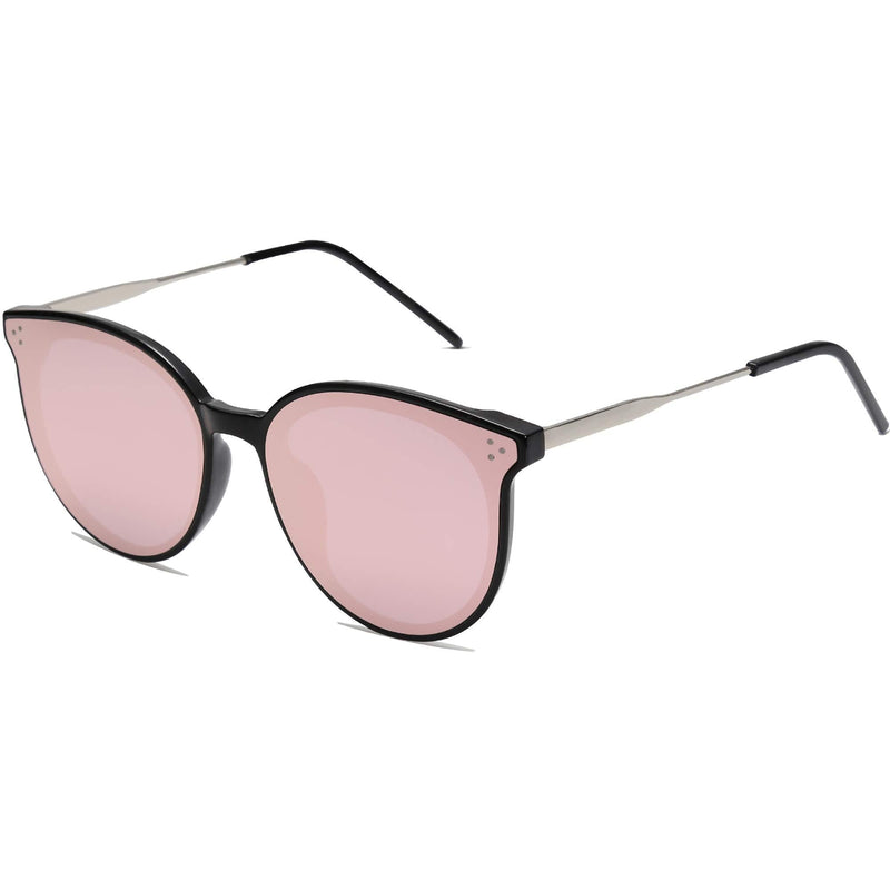 [Australia] - SOJOS Retro Round Sunglasses for Women Oversized Mirrored Glasses DOLPHIN SJ2068 C6 Black Frame/Pink Mirrored Lens 59 Millimeters 