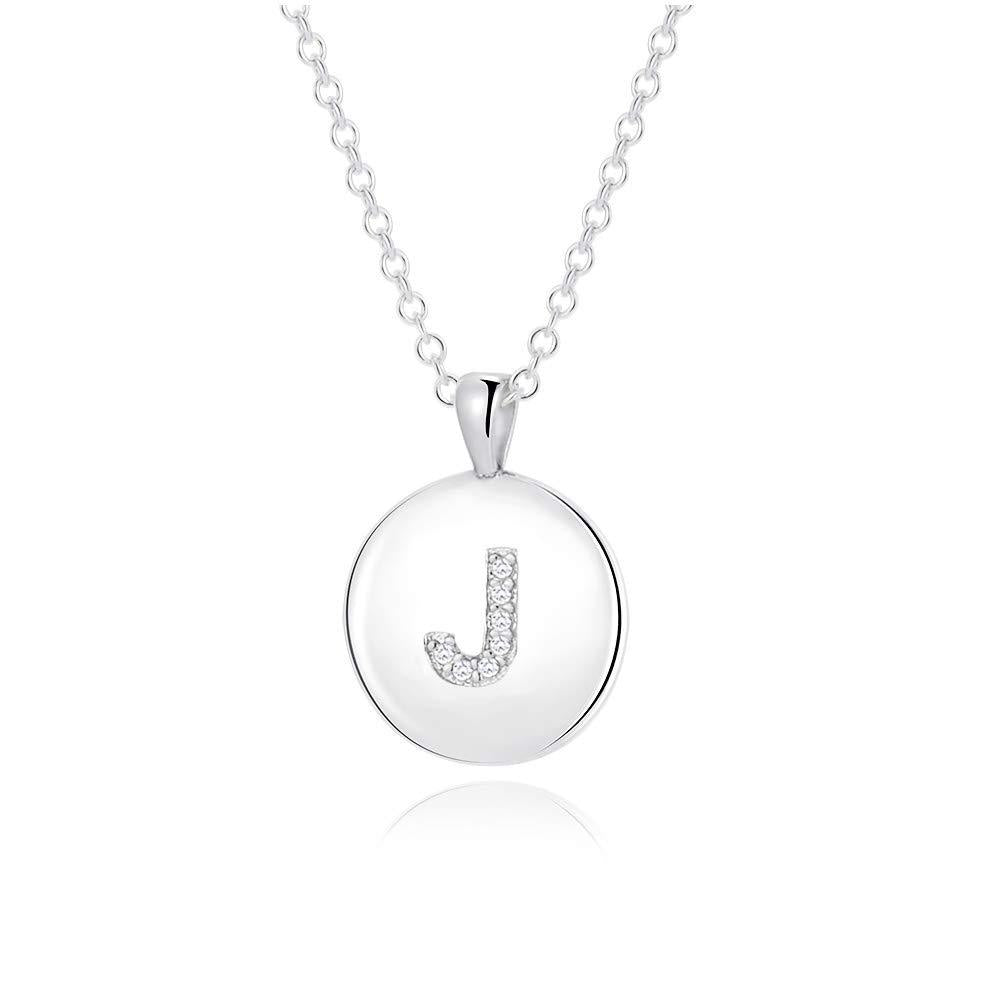 [Australia] - MANVEN Initial Disc Pendant Necklace Stainless Steel for Women Little Girls with Adjustable 16.5+2 Inch Silver-J-Joy often comes after sorrow 