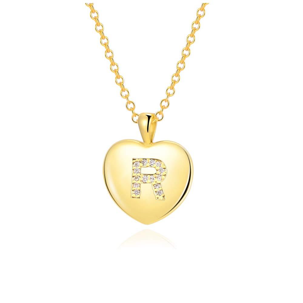 [Australia] - MANVEN Heart Initial Pendant Necklace Stainless Steel for Women Little Girls with Adjustable 16.5+2 Inch Gold-R-Running to the future with you 