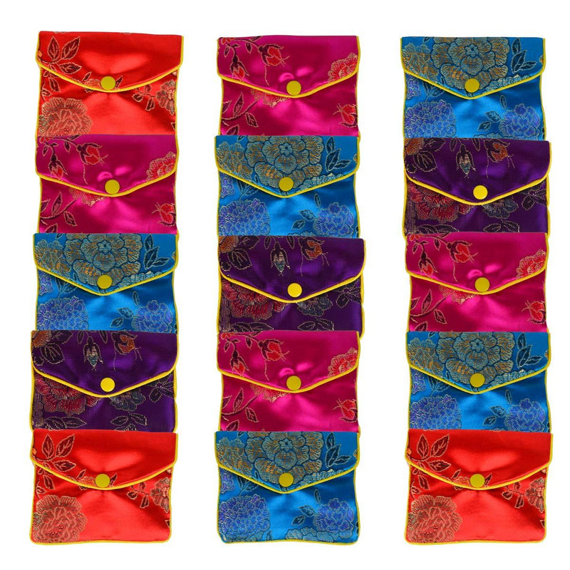 [Australia] - Bleiou 15 Pcs Jewelry Silk Purse Pouch Brocade Gift Bags Mix Colors(Medium) Medium 
