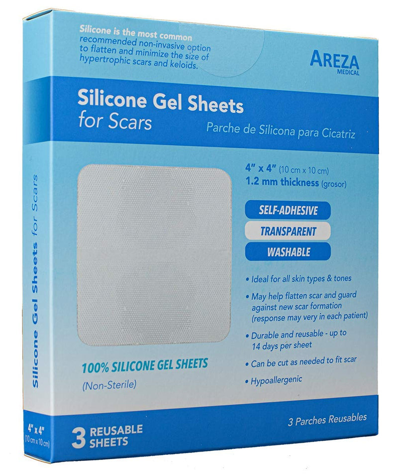 [Australia] - Silicone Gel Sheets for Scars 4" x 4" Three Sheets Per Box; By Areza Medical 