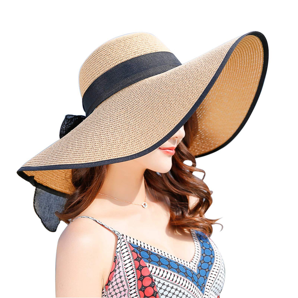 [Australia] - Women's Wide Brim Sun Protection Straw Hat,Folable Floppy Hat,Summer UV Protection Beach Cap C1-e-khaki 