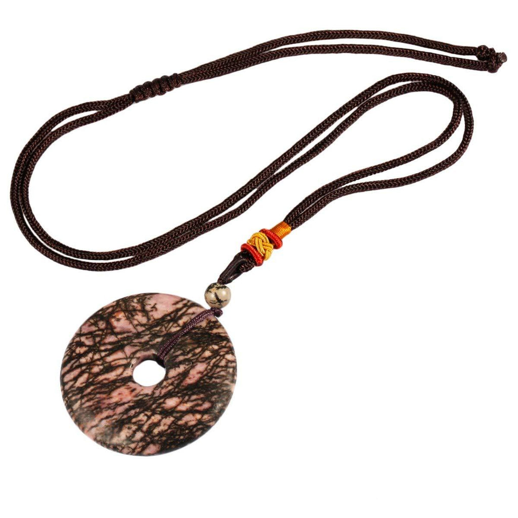 [Australia] - Nupuyai Reiki Healing Crystal Donut Pendant, Lucky Quartz Gemstone Pendant Necklace Rhodonite 