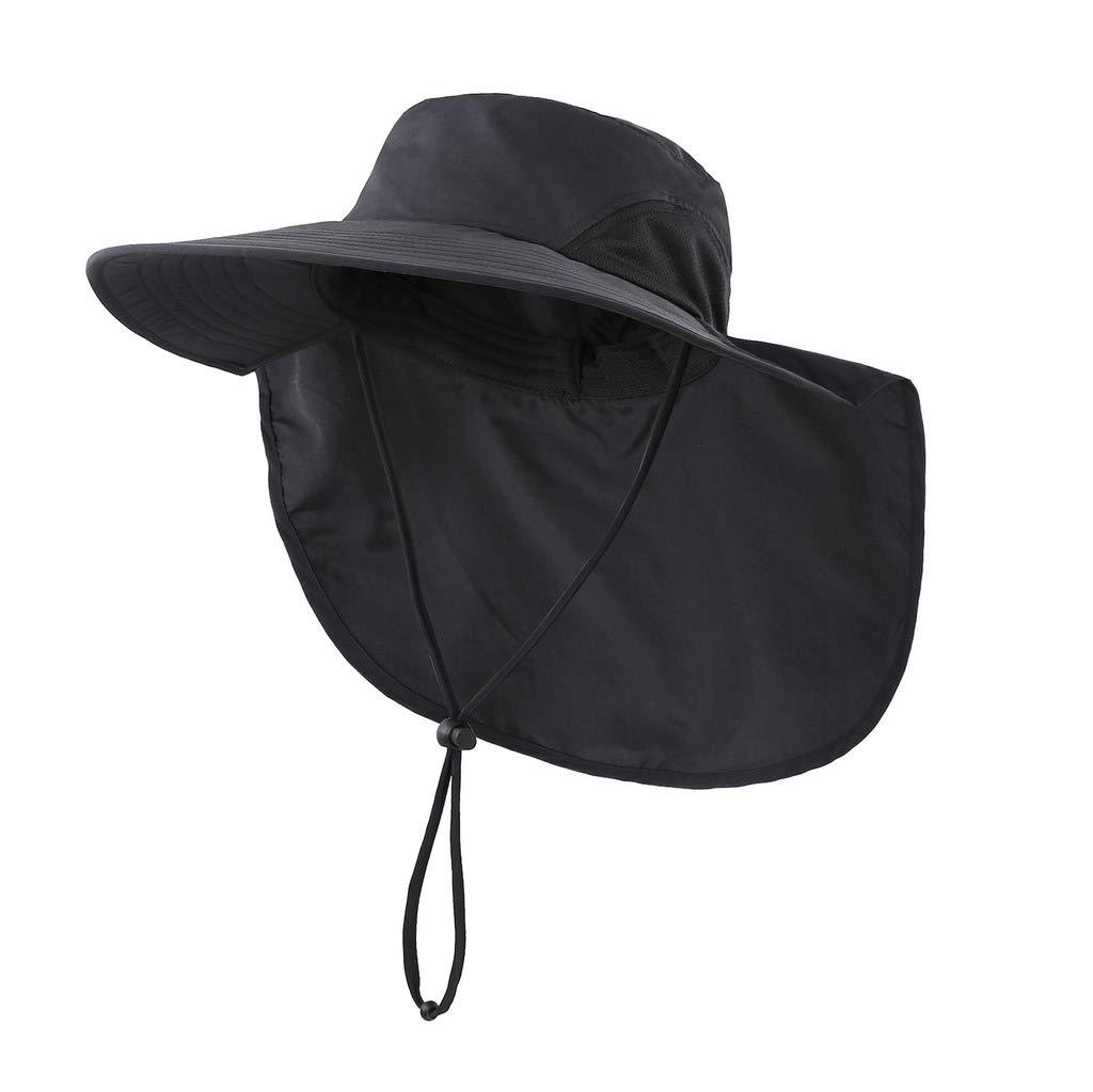 [Australia] - Home Prefer Outdoor UPF50+ Sun Hat Wide Brim Mesh Fishing Hat with Neck Flap Black 